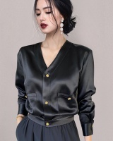 V-neck France style unique tops retro real silk shirt