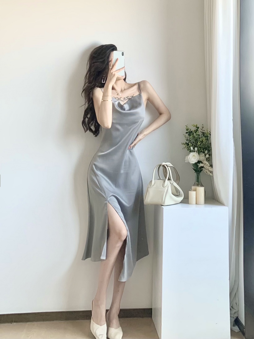 Sling vacation split formal dress slim temperament dress