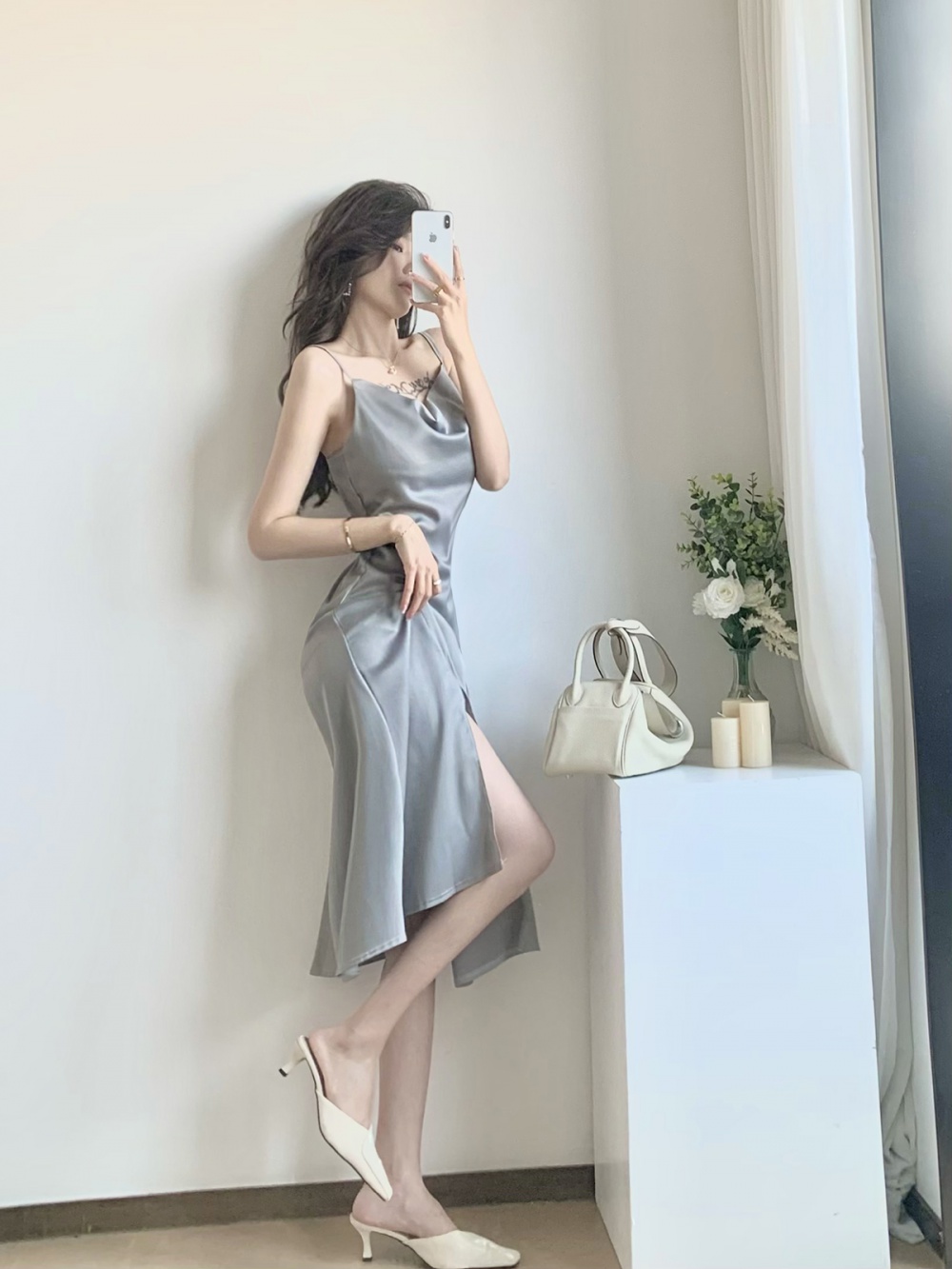 Sling vacation split formal dress slim temperament dress