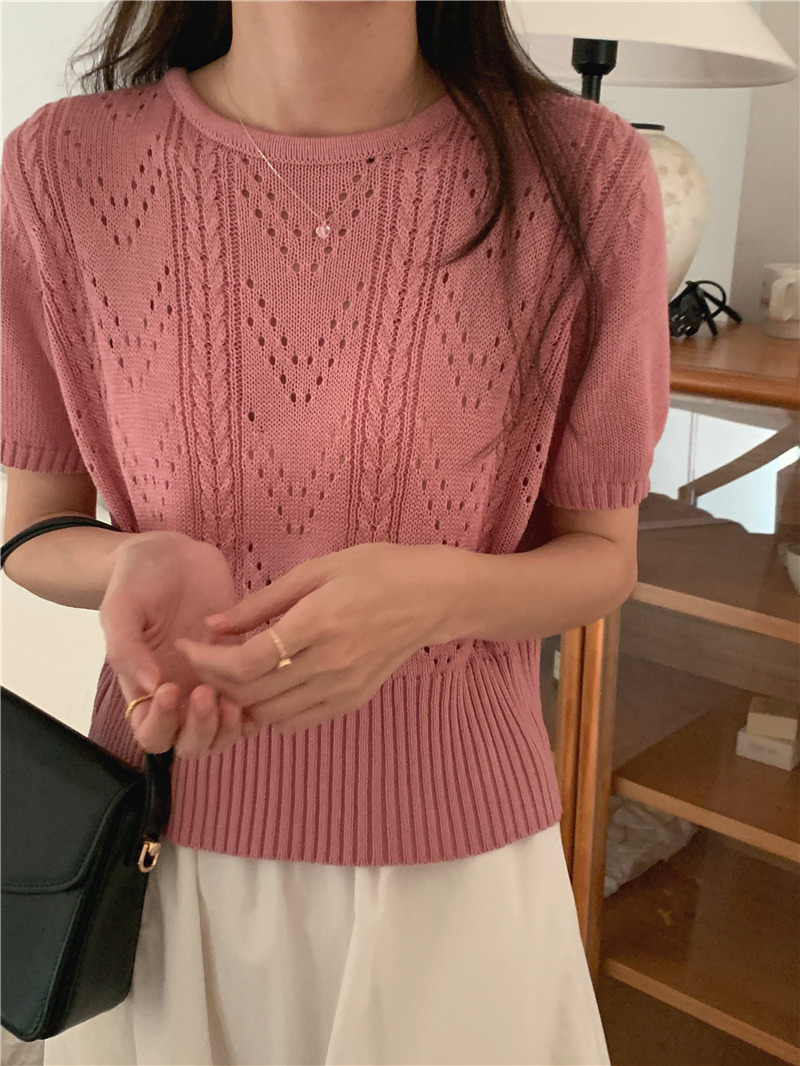 Pullover short sleeve Korean style hollow sweater