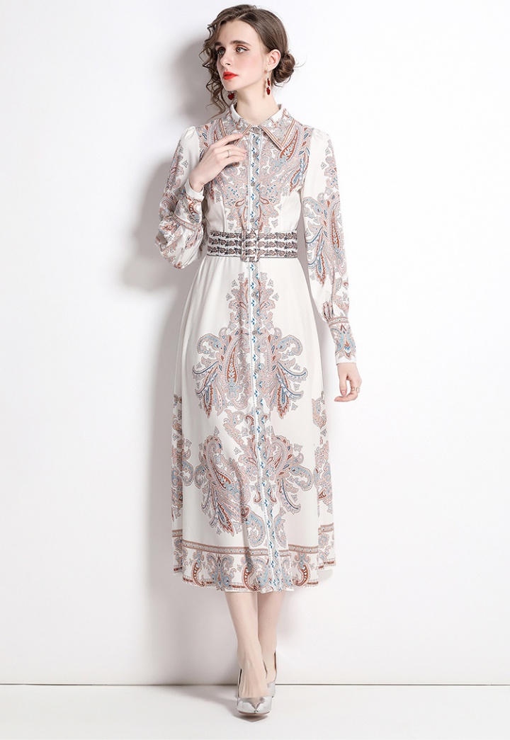 Autumn printing long dress square collar dress