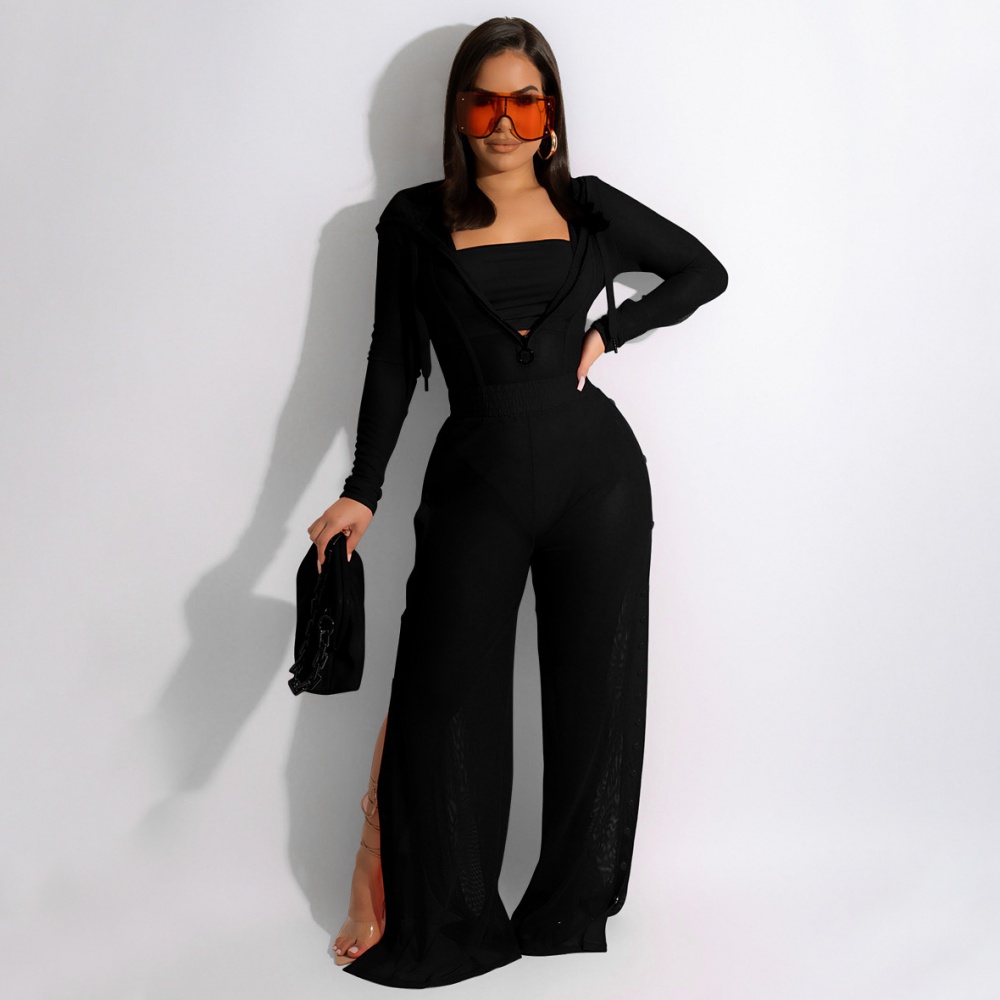 Summer breasted pure perspective wide leg pants a set for women