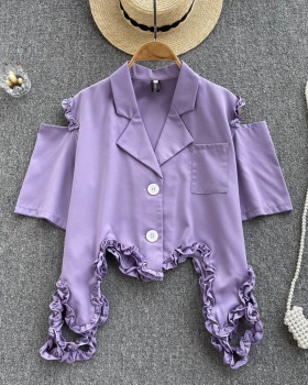 Purple hollow irregular shirt short lace business suit