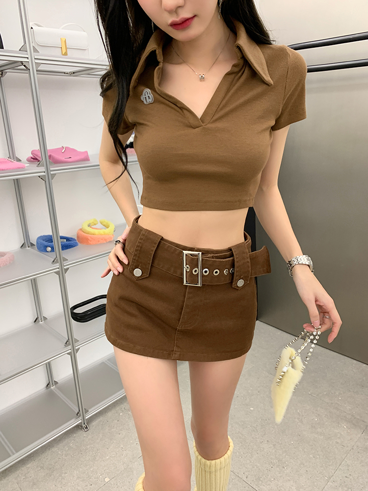 Denim spicegirl lined short skirt summer sexy brown shorts