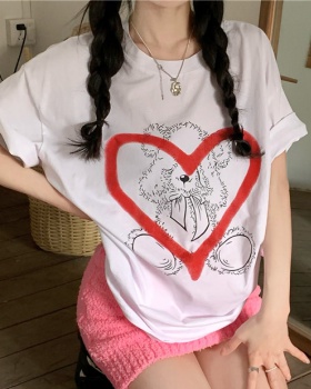 White loose tops heart T-shirt