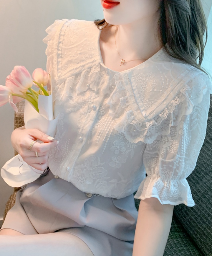 Sweet lace tops short sleeve summer shirts for women