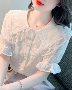Sweet lace tops short sleeve summer shirts for women