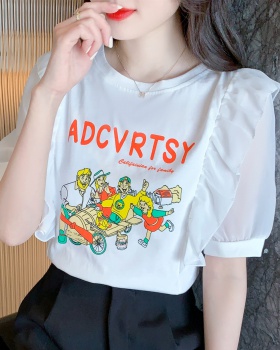Pure cotton puff sleeve tops printing T-shirt for women