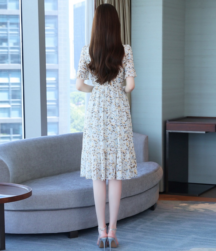 Summer short sleeve chiffon floral dress for women