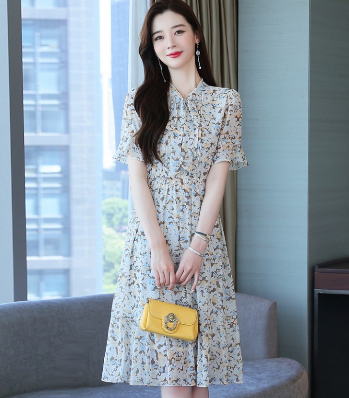 Summer short sleeve chiffon floral dress for women