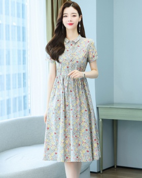 Short sleeve cotton linen long dress for women