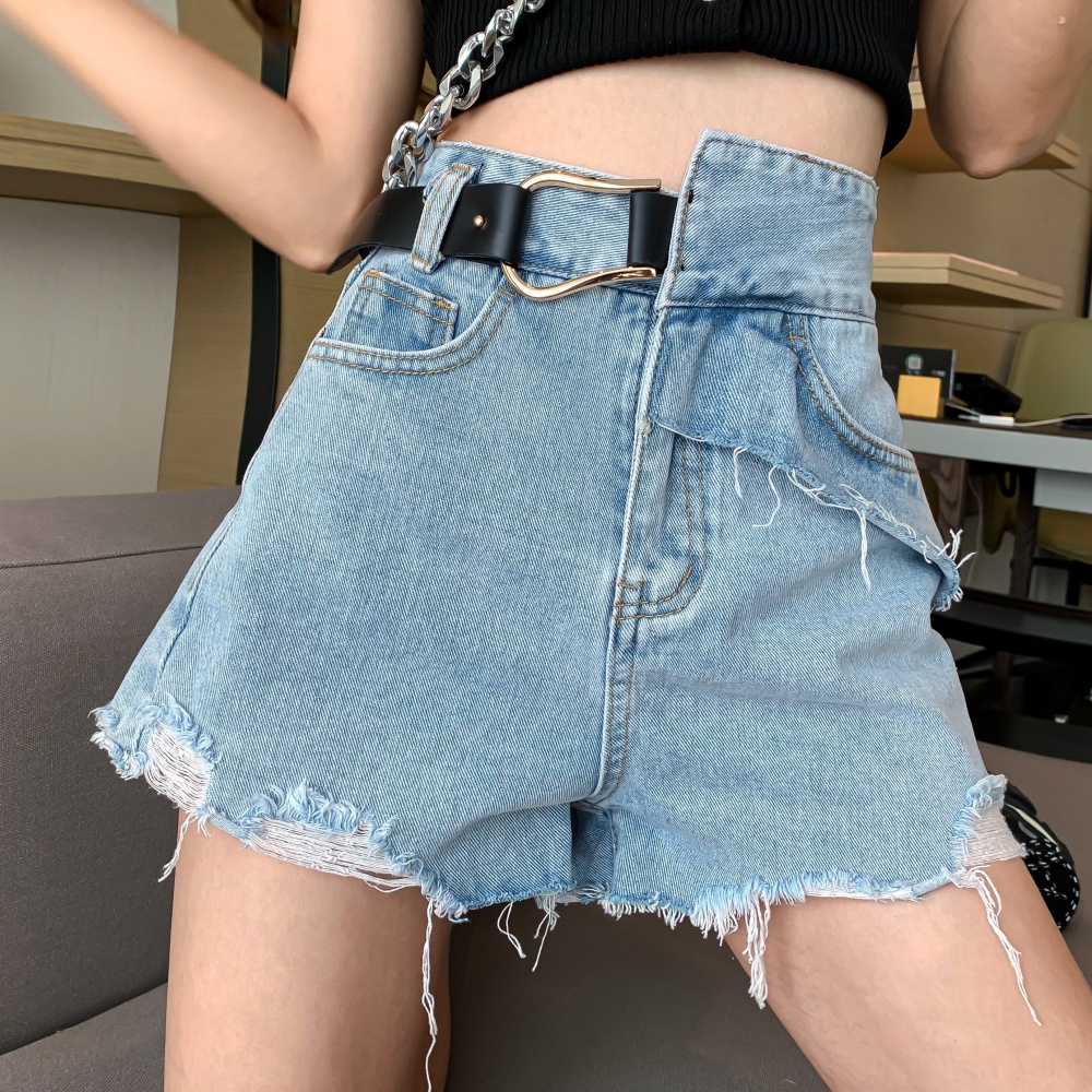 High waist torn edge short jeans all-match retro shorts