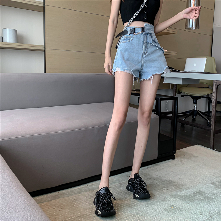 High waist torn edge short jeans all-match retro shorts