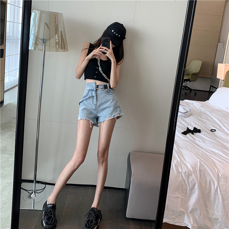 High waist torn edge short jeans all-match retro shorts