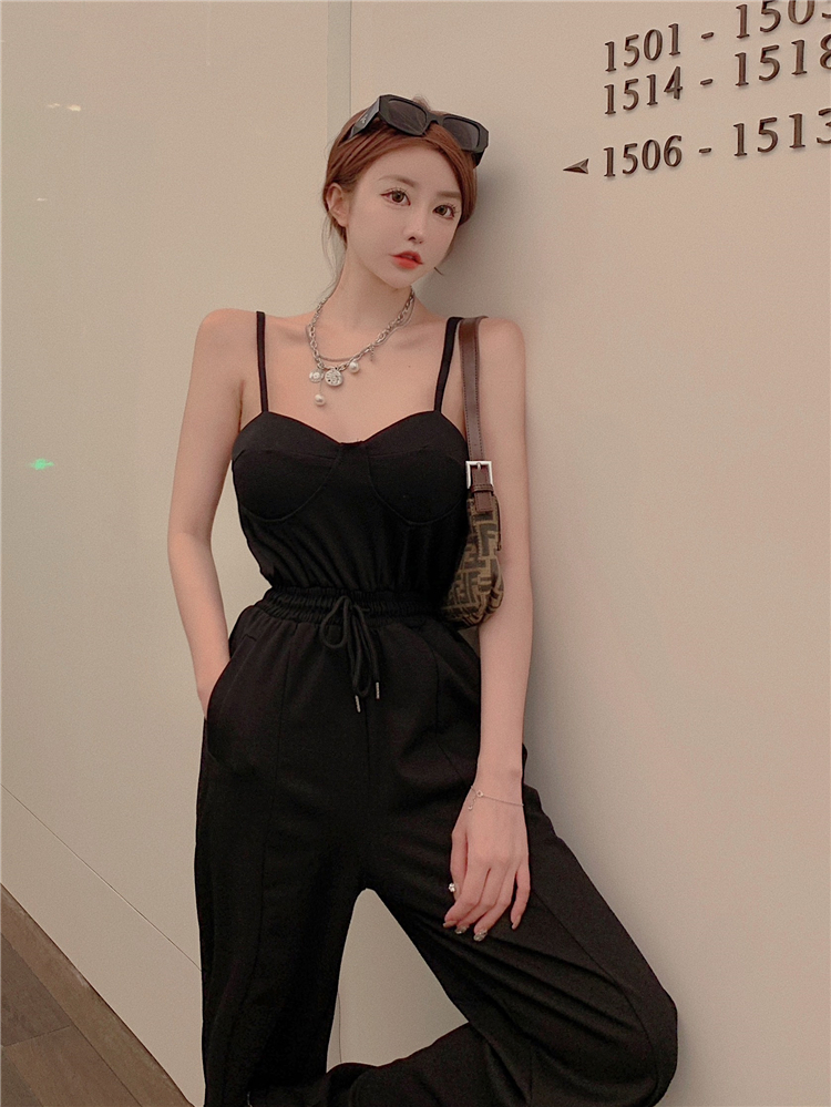 Summer Casual jumpsuit pinched waist wide leg pants