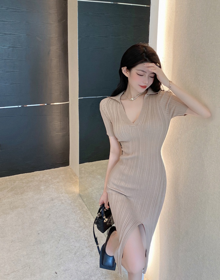 Western style tight lapel package hip pinched waist dress
