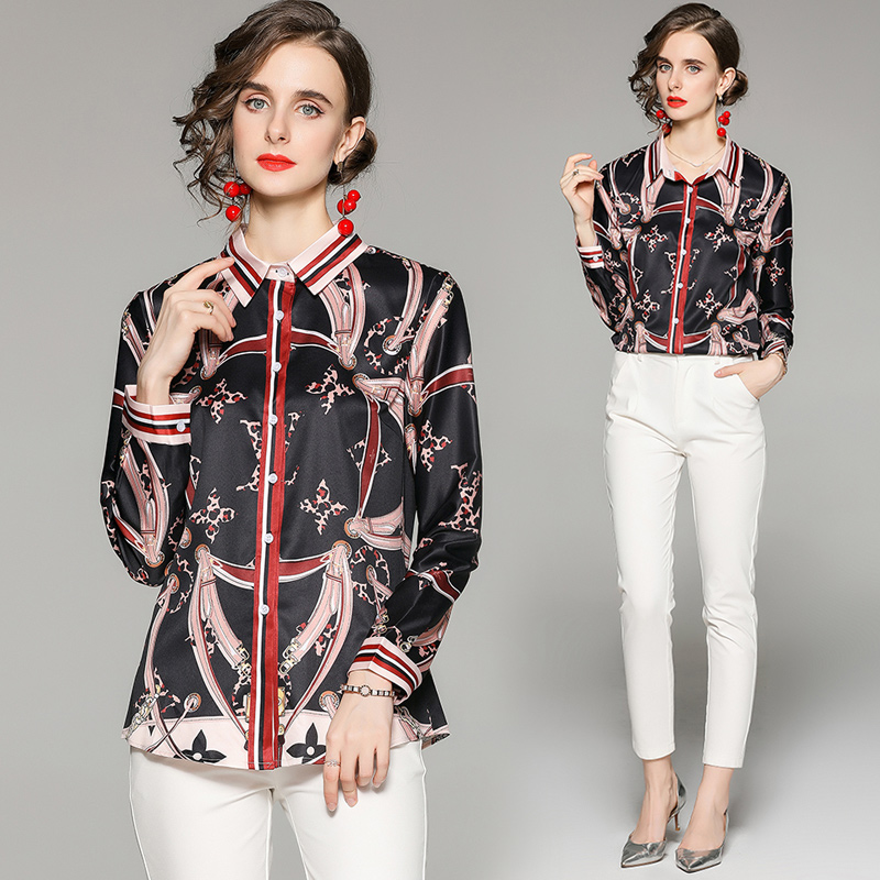 European style all-match slim fashion printing shirt