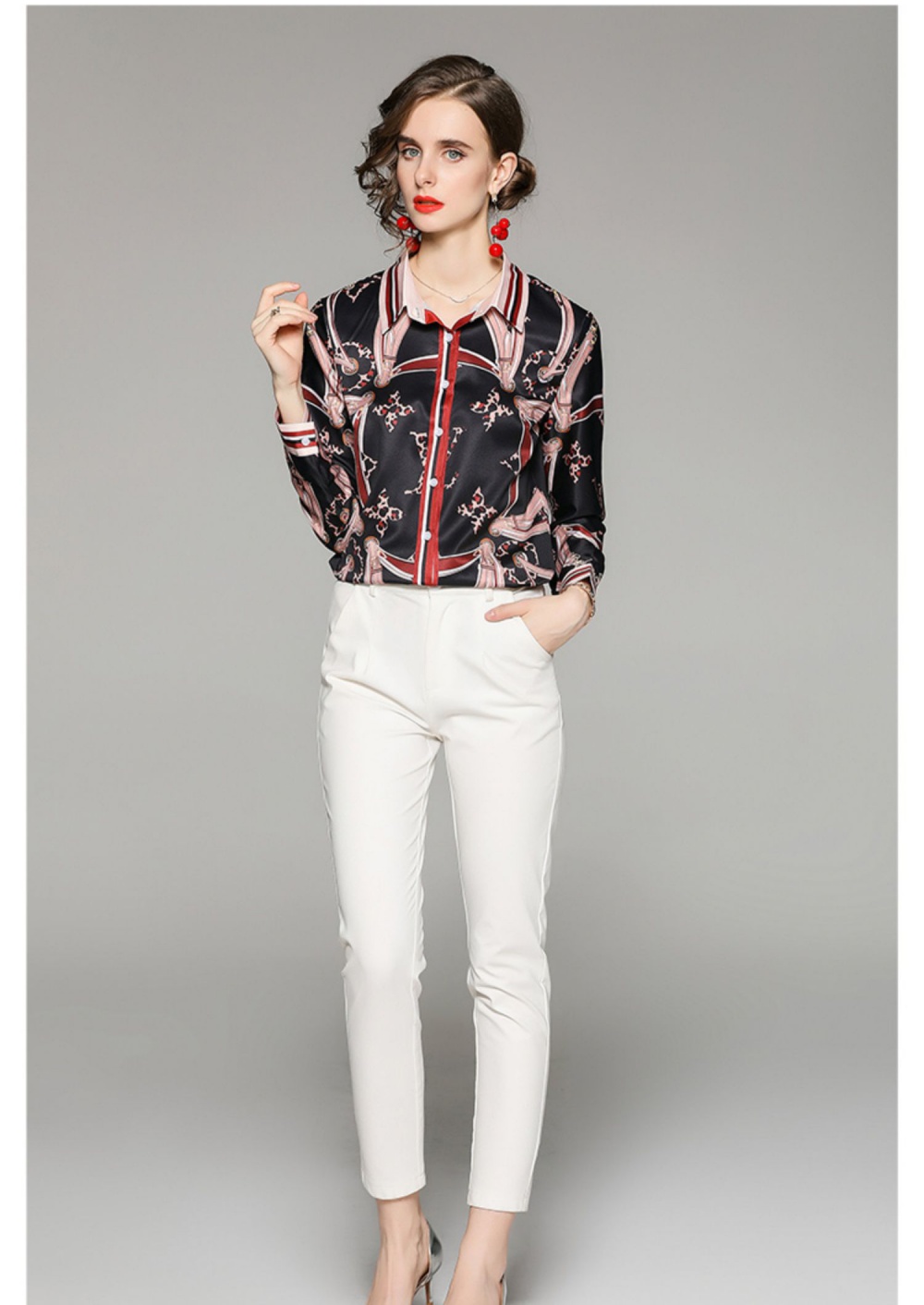 European style all-match slim fashion printing shirt