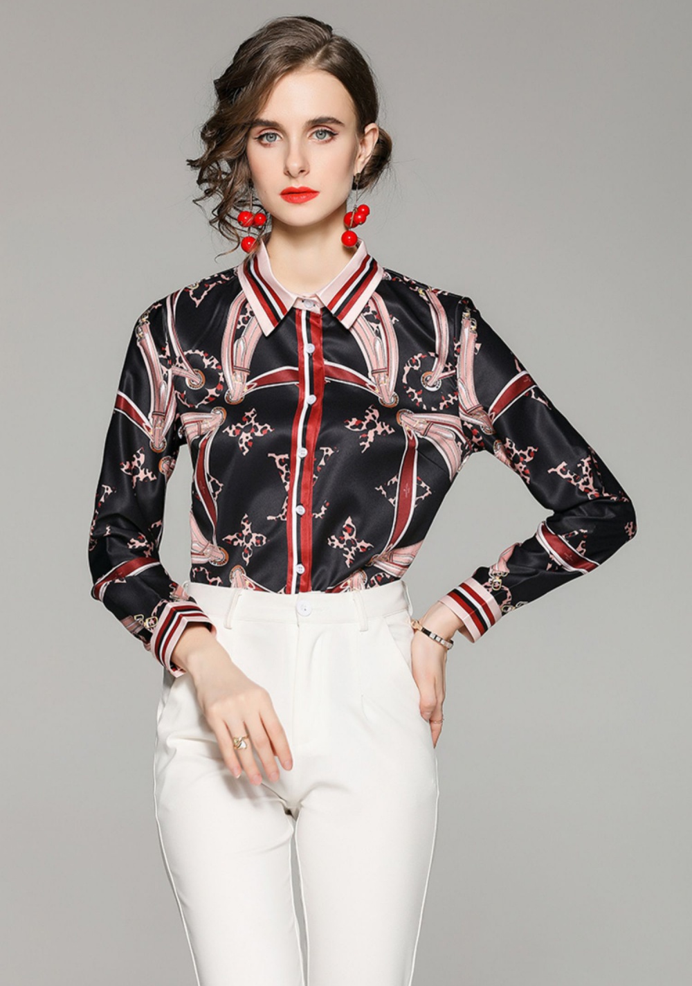 European style all-match slim fashion printing shirt