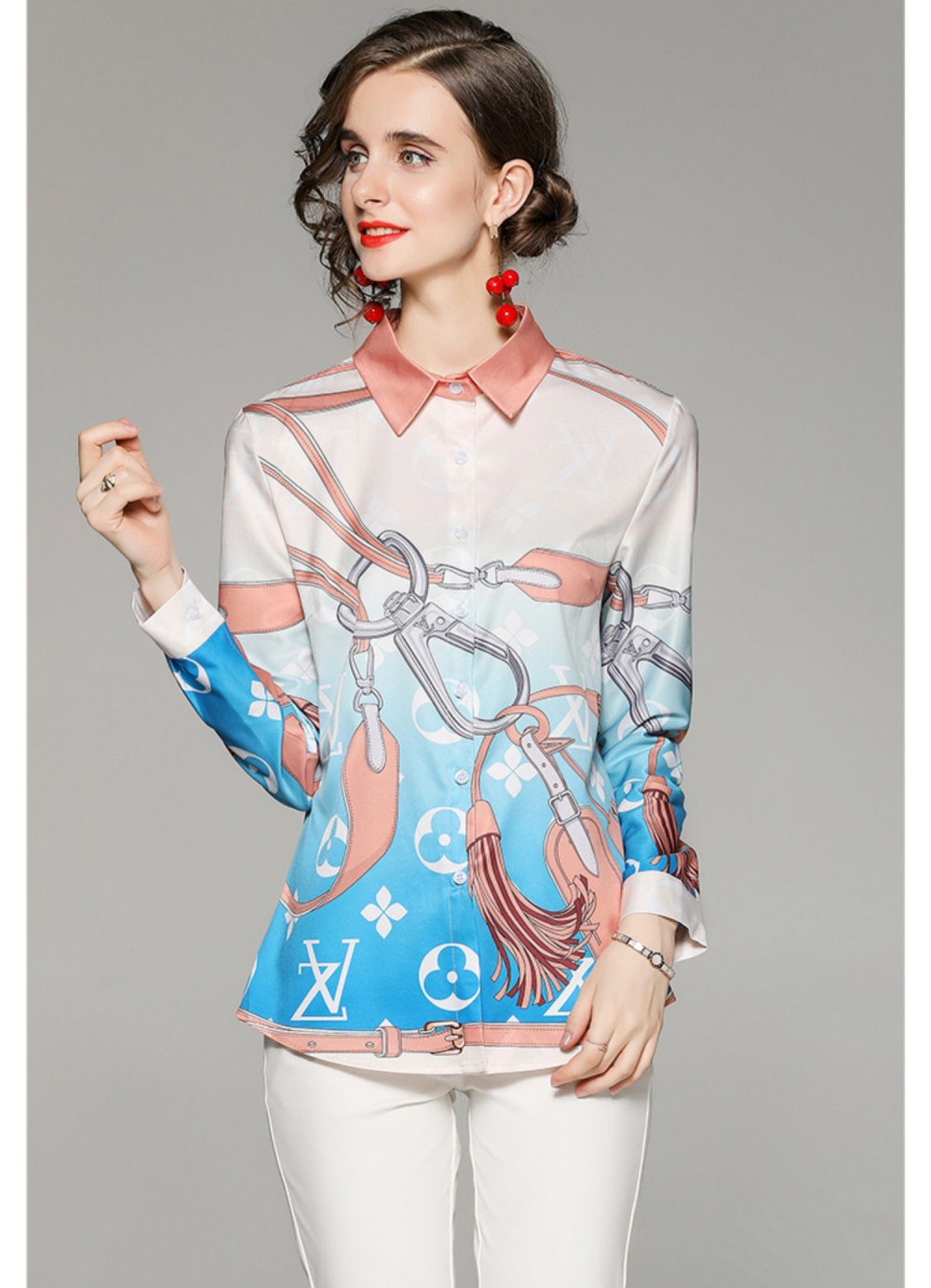 Slim all-match European style fashion printing shirt