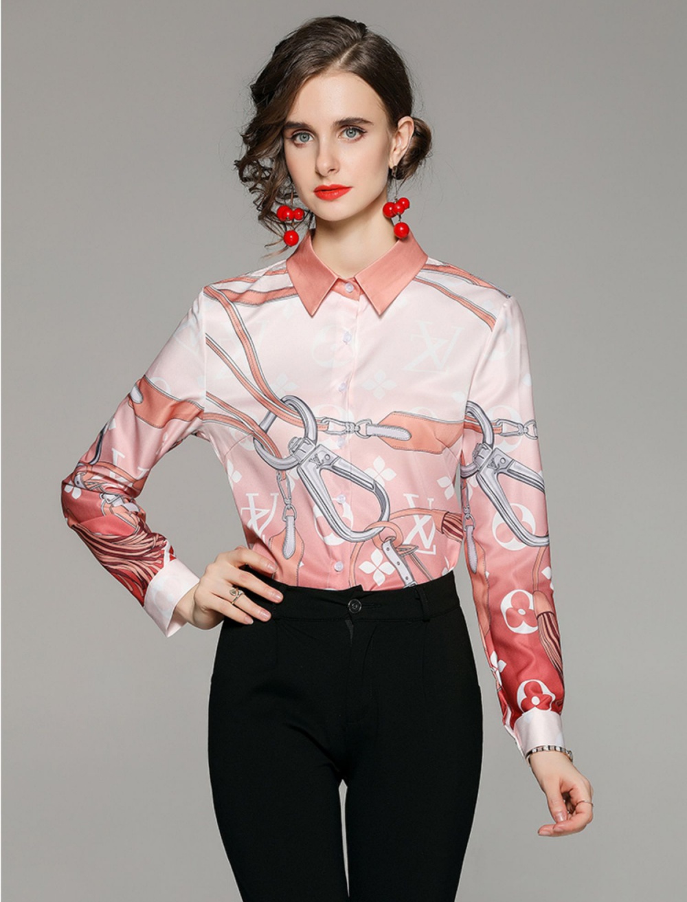 Slim all-match European style fashion printing shirt