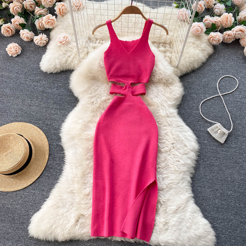 Knitted sexy long dress sling European style dress for women