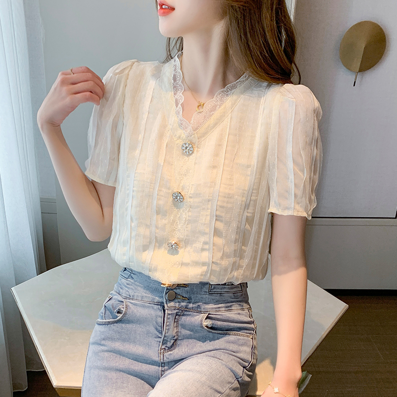 Summer V-neck shirt short sleeve tops for women