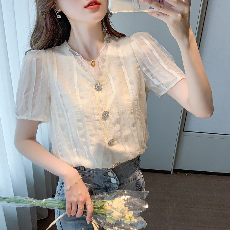 Summer V-neck shirt short sleeve tops for women