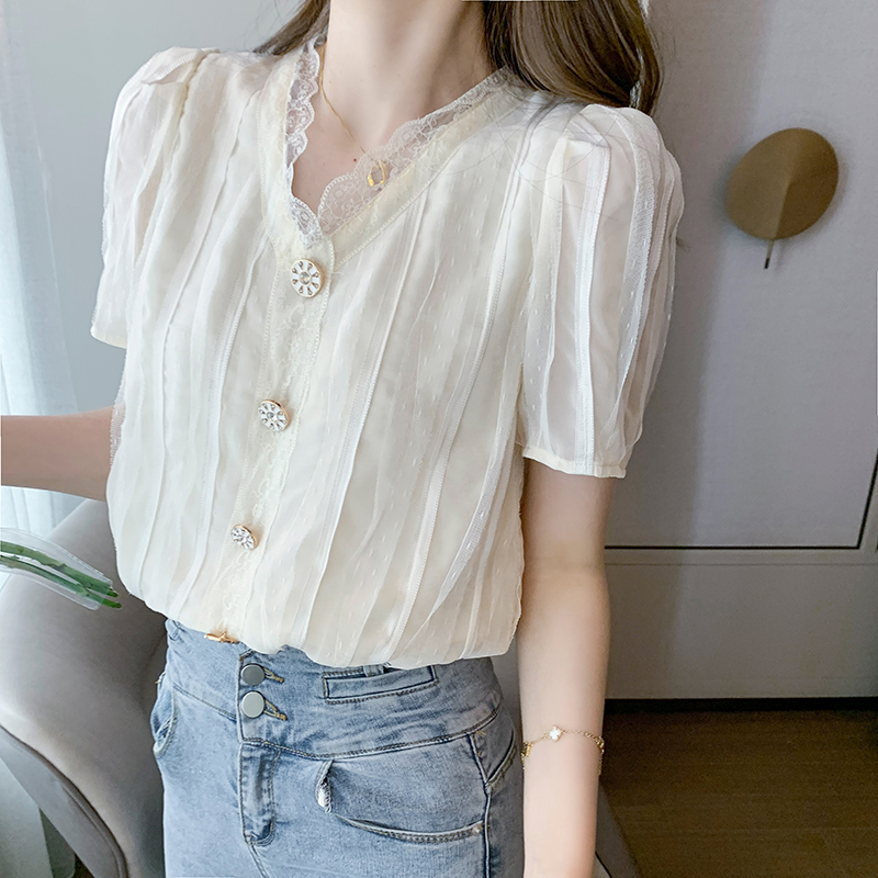Summer V-neck shirt short sleeve tops for women