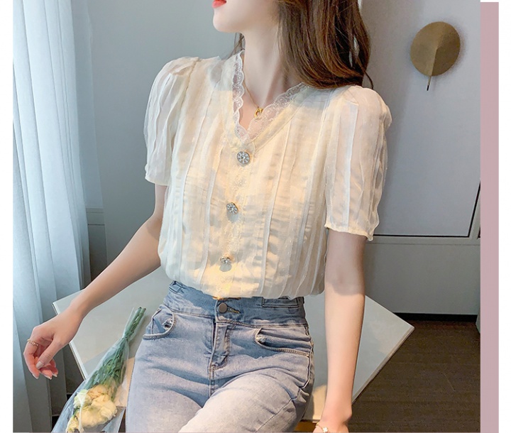 Summer V-neck shirt short sleeve tops for women