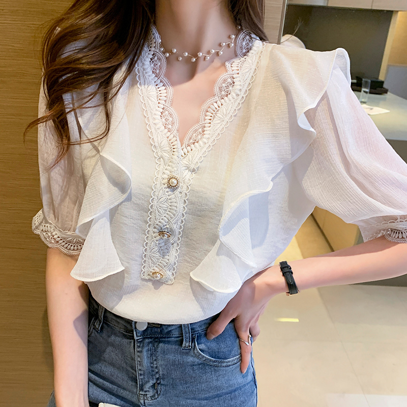 Summer tops Korean style chiffon shirt for women