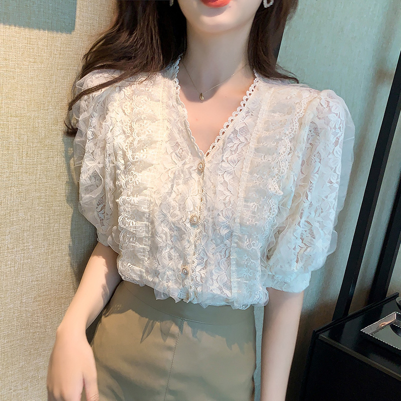 Lace Korean style shirt splice summer tops for women