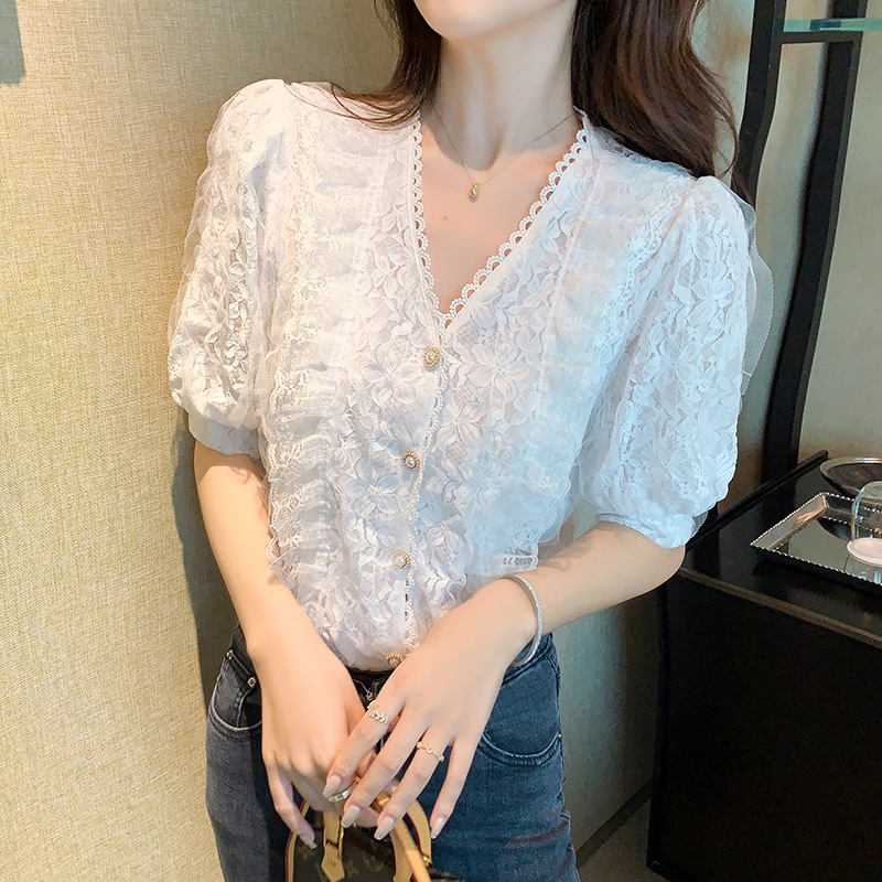 Lace Korean style shirt splice summer tops for women