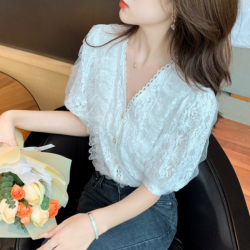 Lace Korean style shirt splice summer tops for women