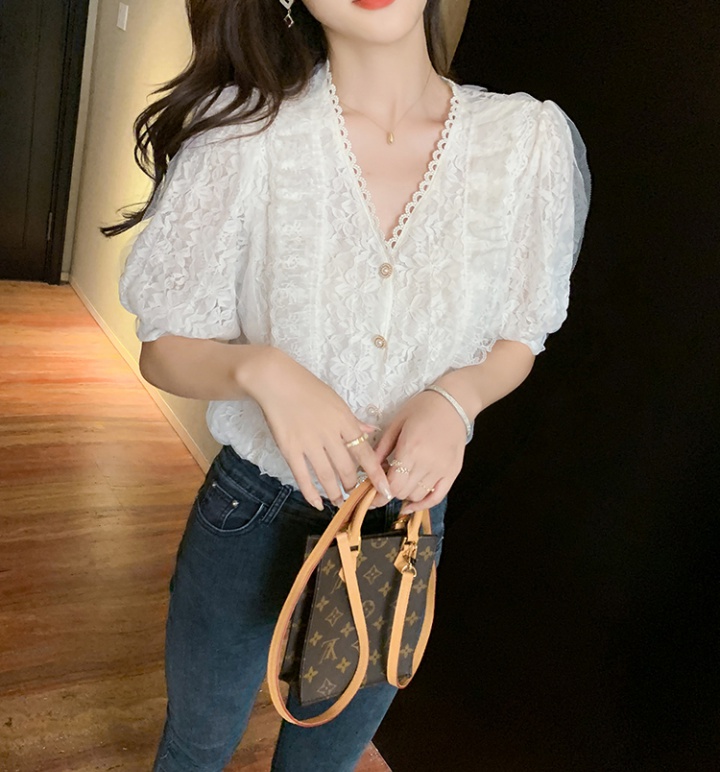 Lace Korean style shirt splice summer tops for women