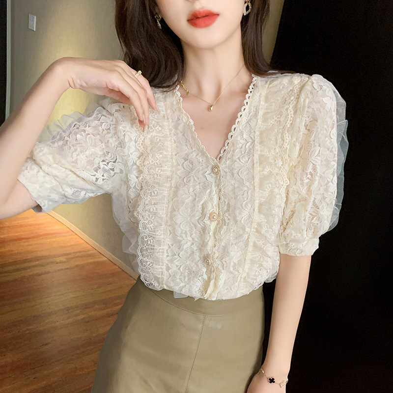 Lace Korean style shirt splice summer tops for women