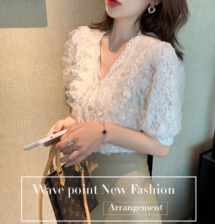 Lace Korean style shirt splice summer tops for women