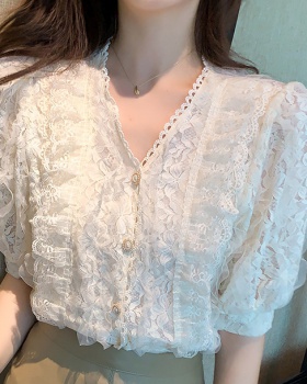 Lace Korean style shirt splice summer tops for women