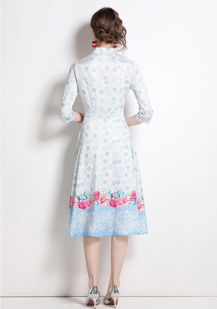Pinched waist long European style printing dress