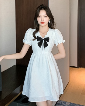 Korean style puff sleeve retro dress for women