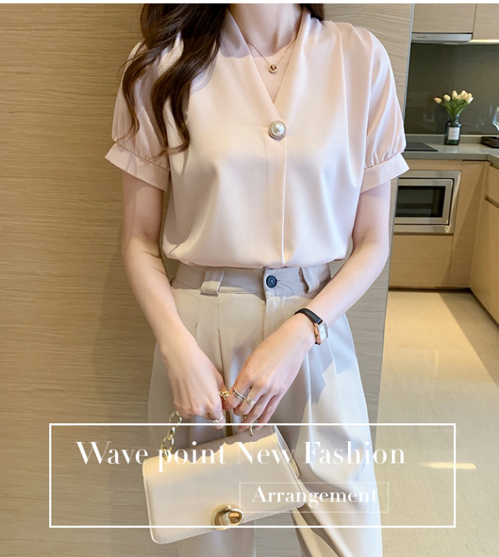 Korean style all-match summer shirt V-neck slim satin tops