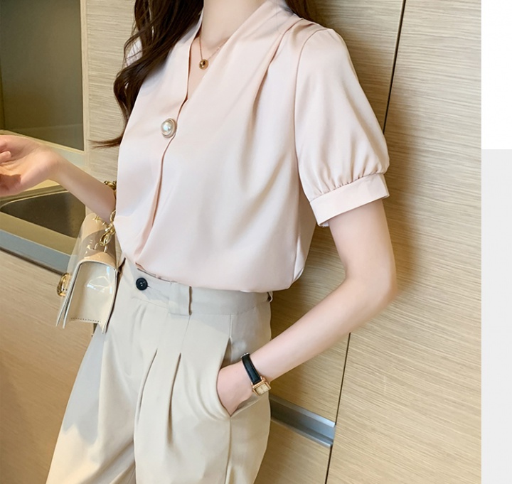 Korean style all-match summer shirt V-neck slim satin tops