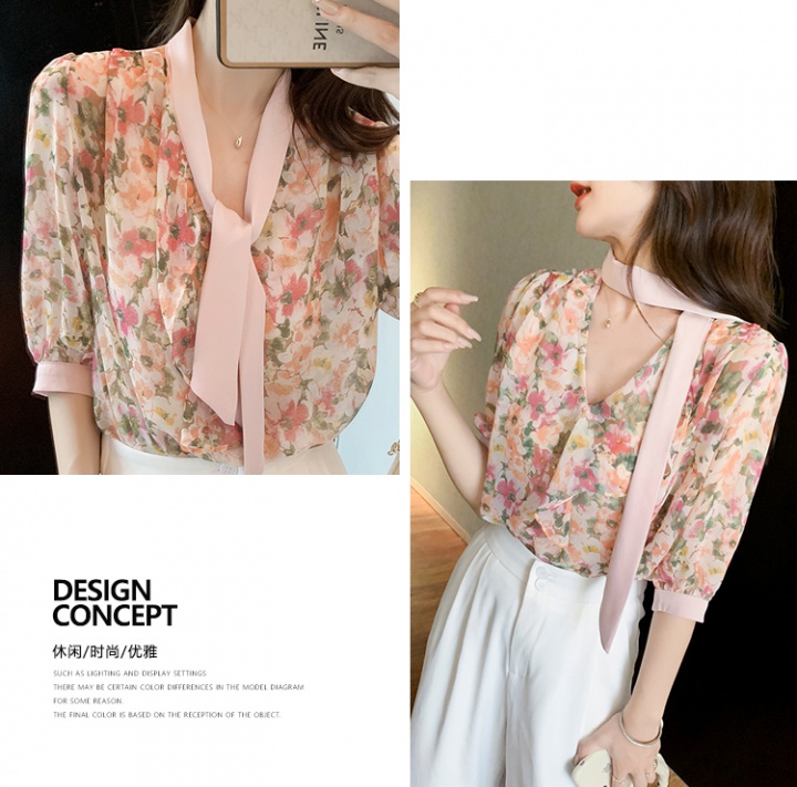 Short sleeve tops chiffon shirt for women