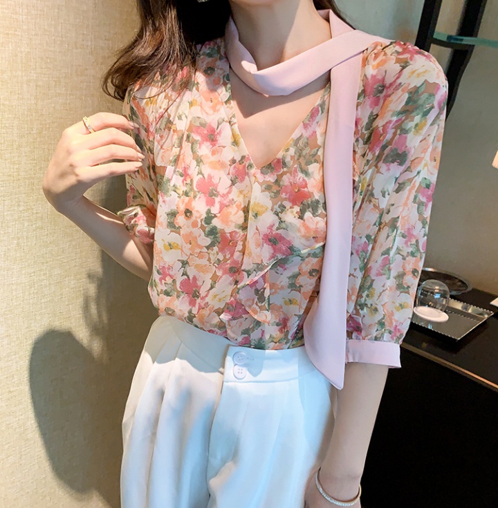 Short sleeve tops chiffon shirt for women