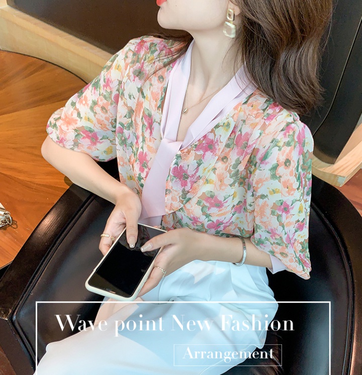 Short sleeve tops chiffon shirt for women