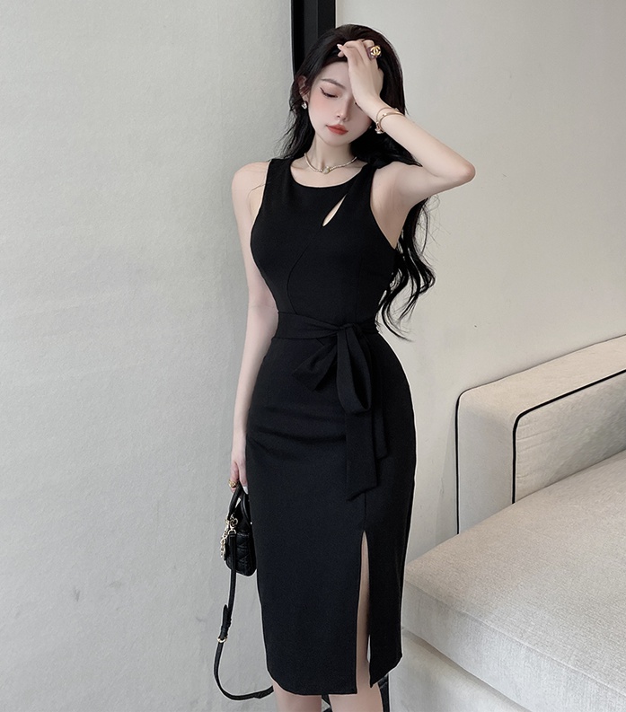 Split sleeveless dress temperament sleeveless dress