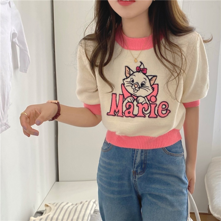 Cartoon mixed colors knitted short Korean style tops