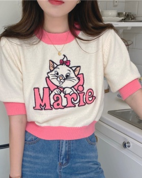 Cartoon mixed colors knitted short Korean style tops