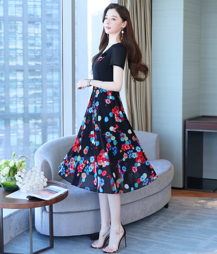 Splice Western style chiffon pinched waist dress for women