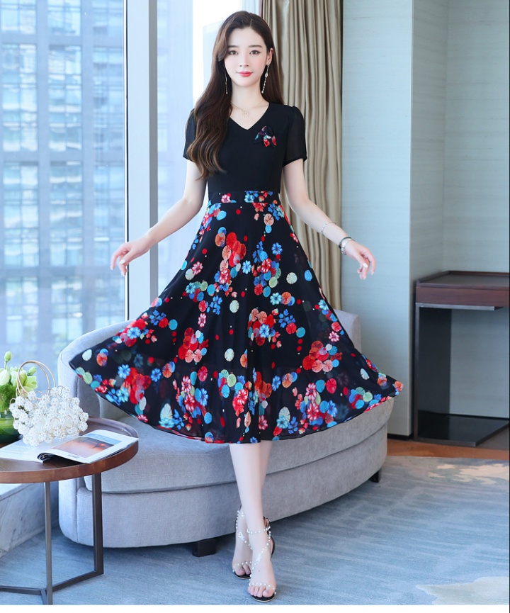 Splice Western style chiffon pinched waist dress for women